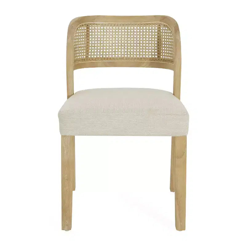 Christopher Knight Home Meera Farmhouse Rubberwood Upholstered Dining Chairs with Curved Natural Rattan Cane Back (Set of 2)