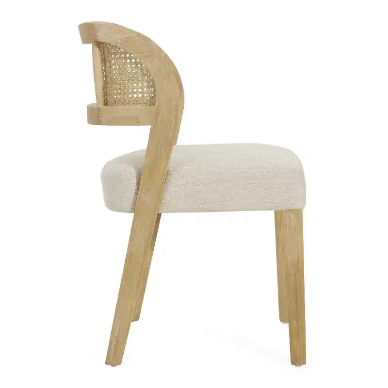 Christopher Knight Home Meera Farmhouse Rubberwood Upholstered Dining Chairs with Curved Natural Rattan Cane Back (Set of 2)