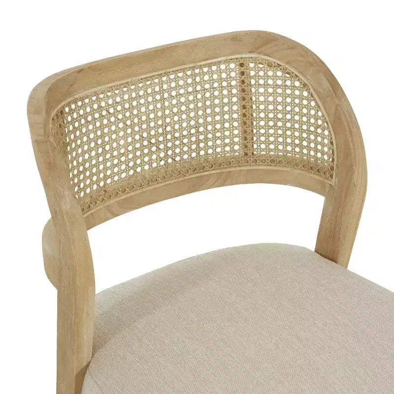 Christopher Knight Home Meera Farmhouse Rubberwood Upholstered Dining Chairs with Curved Natural Rattan Cane Back (Set of 2)