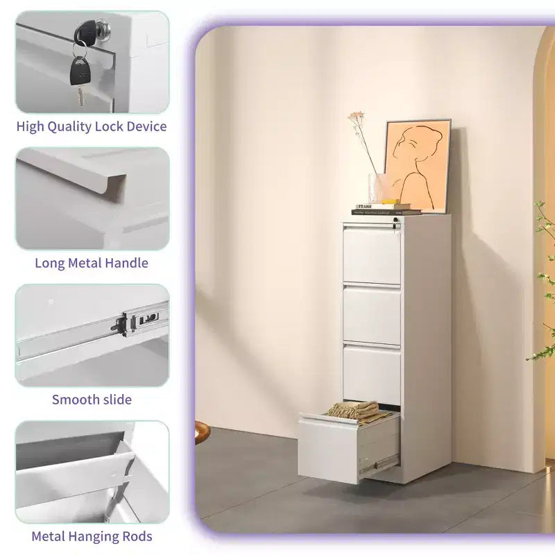 4 Drawer Metal Vertical File Cabinet with Lock Office Home Steel Vertical File Cabinet