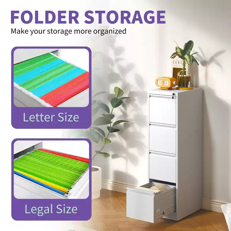 4 Drawer Metal Vertical File Cabinet with Lock Office Home Steel Vertical File Cabinet