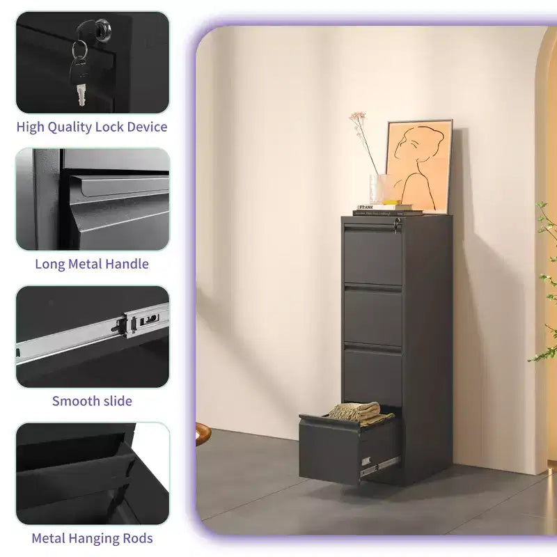 4 Drawer Metal Vertical File Cabinet with Lock Office Home Steel Vertical File Cabinet