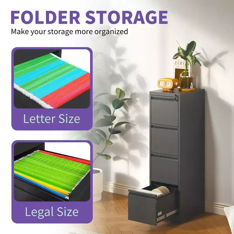 4 Drawer Metal Vertical File Cabinet with Lock Office Home Steel Vertical File Cabinet