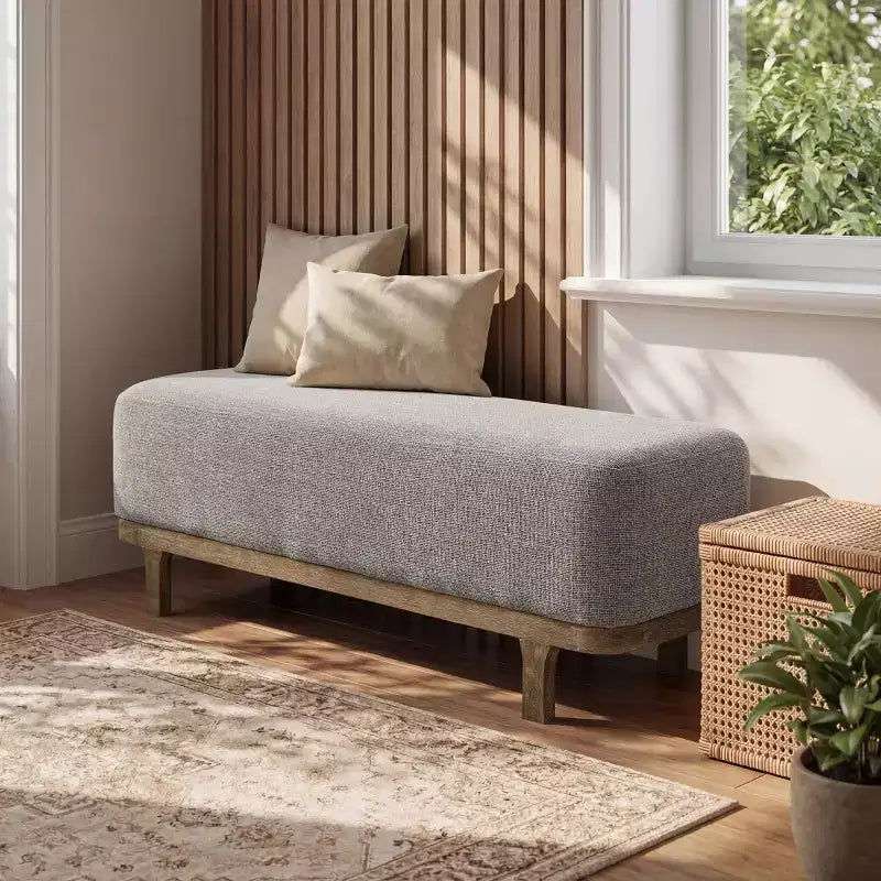 Art Leon End of Bed Bench, Modern Fabric Upholstered Bench, Entryway Bench Ottoman with Rubber Wood Legs for Bedroom Living Room Hallway
