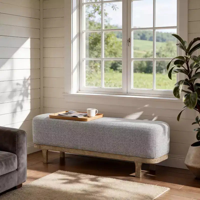 Art Leon End of Bed Bench, Modern Fabric Upholstered Bench, Entryway Bench Ottoman with Rubber Wood Legs for Bedroom Living Room Hallway