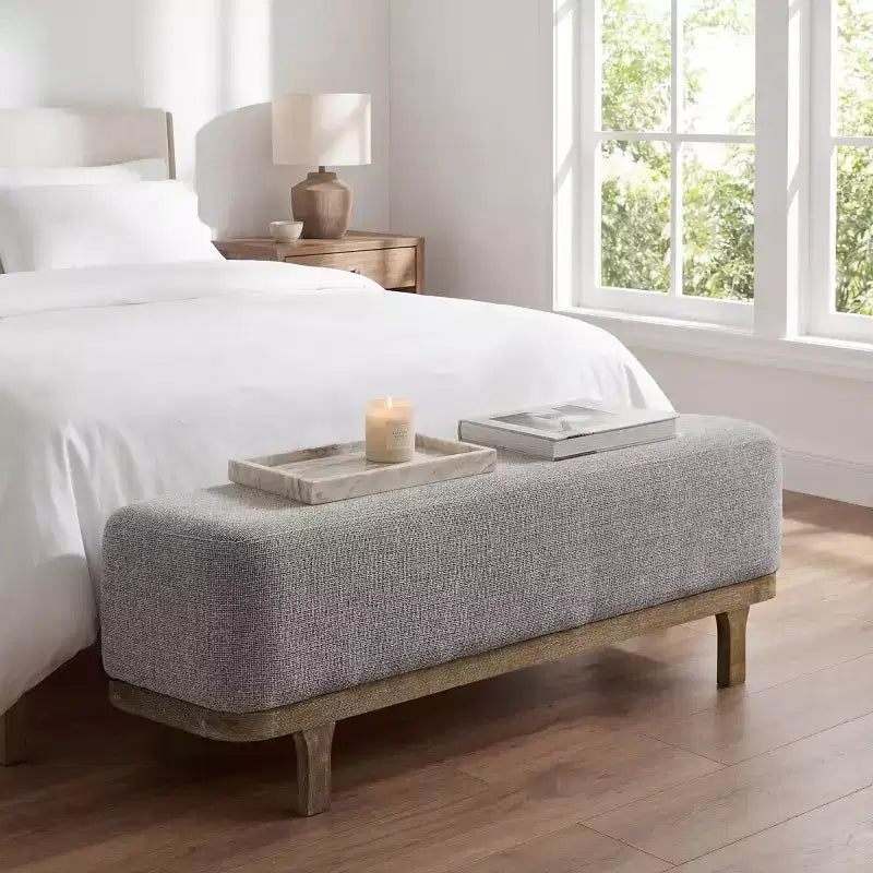 Art Leon End of Bed Bench, Modern Fabric Upholstered Bench, Entryway Bench Ottoman with Rubber Wood Legs for Bedroom Living Room Hallway