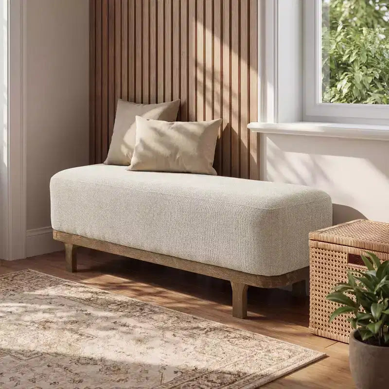 Art Leon End of Bed Bench, Modern Fabric Upholstered Bench, Entryway Bench Ottoman with Rubber Wood Legs for Bedroom Living Room Hallway