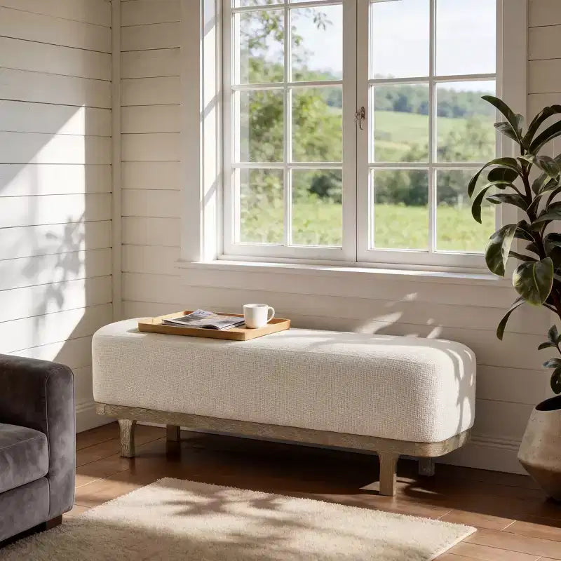 Art Leon End of Bed Bench, Modern Fabric Upholstered Bench, Entryway Bench Ottoman with Rubber Wood Legs for Bedroom Living Room Hallway