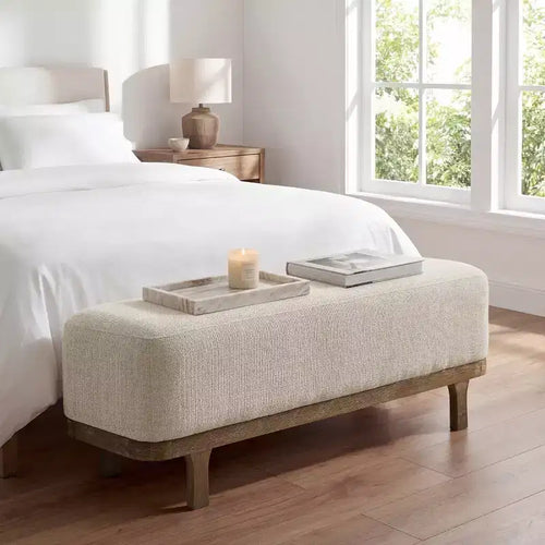 Art Leon End of Bed Bench, Modern Fabric Upholstered Bench, Entryway Bench Ottoman with Rubber Wood Legs for Bedroom Living Room Hallway
