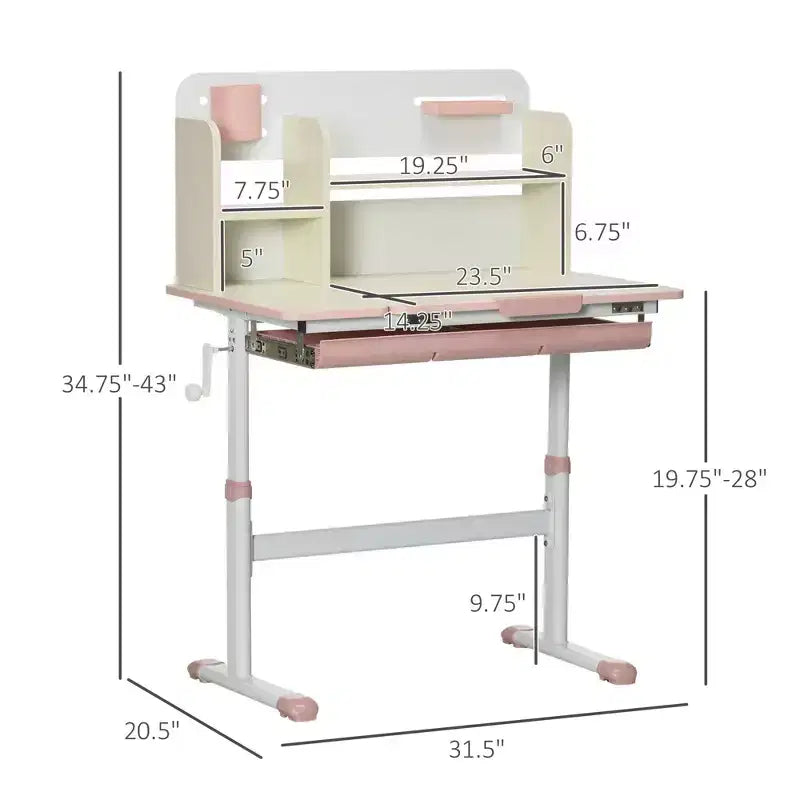 Height Adjustable Kids Study Desk with Tilt Desktop Drawer and Shelf Pink