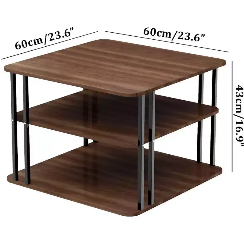 GOLDFAN 3-Tier Square Coffee Table with Storage Modern Living Room Deep Oak/Black