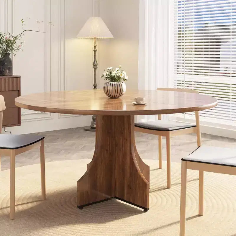 47 Round Dining Table for 4-6, Rustic Farmhouse, Wood Pedestal Base, Easy Assembly, for Small Apartments & Breakfast Nooks