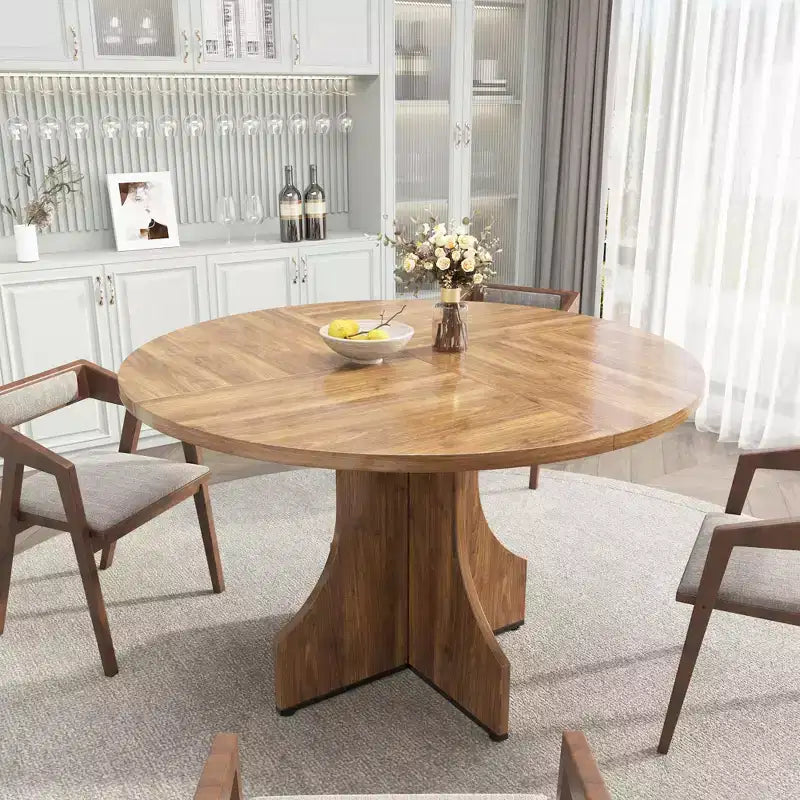 47 Round Dining Table for 4-6, Rustic Farmhouse, Wood Pedestal Base, Easy Assembly, for Small Apartments & Breakfast Nooks