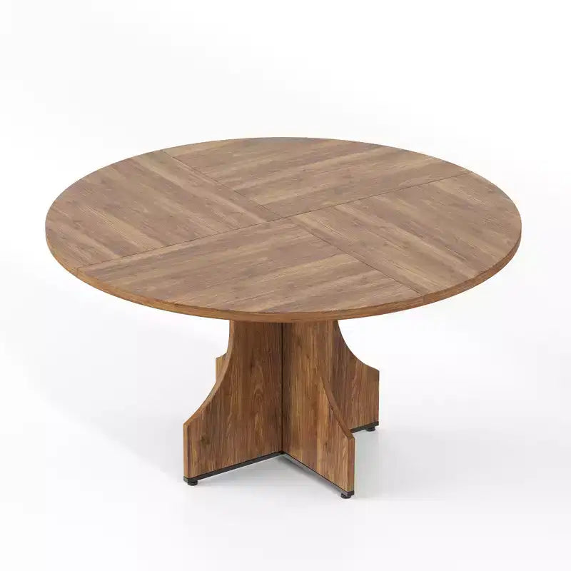 47 Round Dining Table for 4-6, Rustic Farmhouse, Wood Pedestal Base, Easy Assembly, for Small Apartments & Breakfast Nooks
