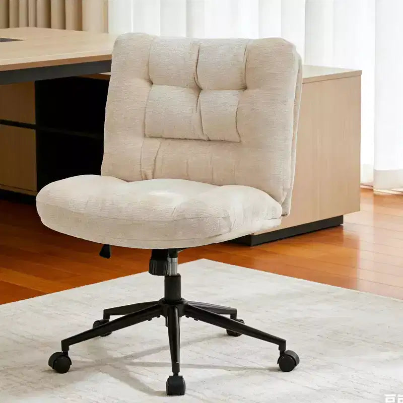 Chenille Criss Cross Chair with Wheels, Wide Seat Vanity Chair, 360 Swivel Height Adjustable Office Chair for Bedroom