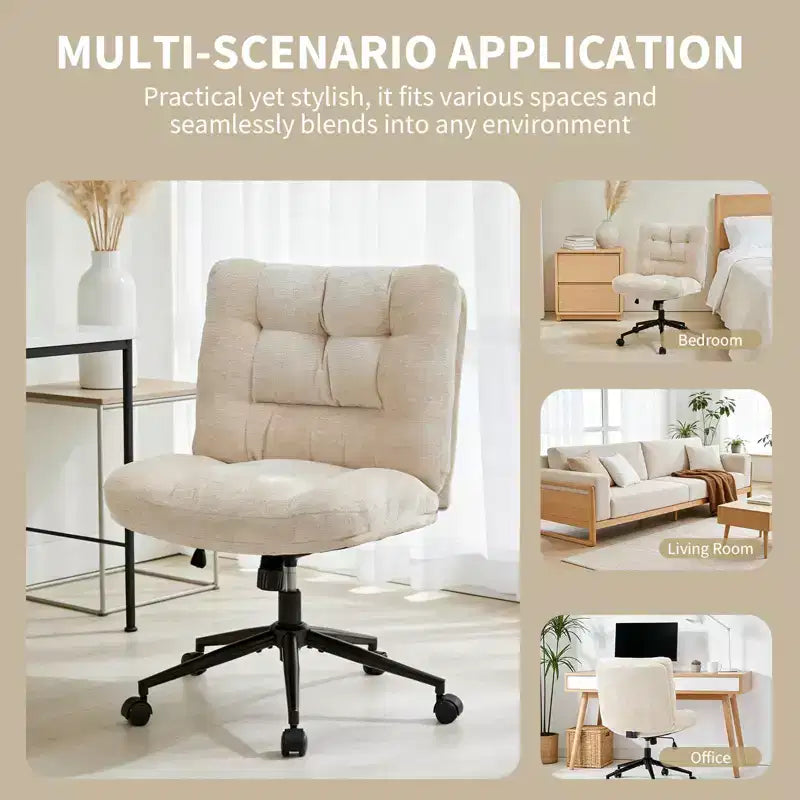 Chenille Criss Cross Chair with Wheels, Wide Seat Vanity Chair, 360 Swivel Height Adjustable Office Chair for Bedroom
