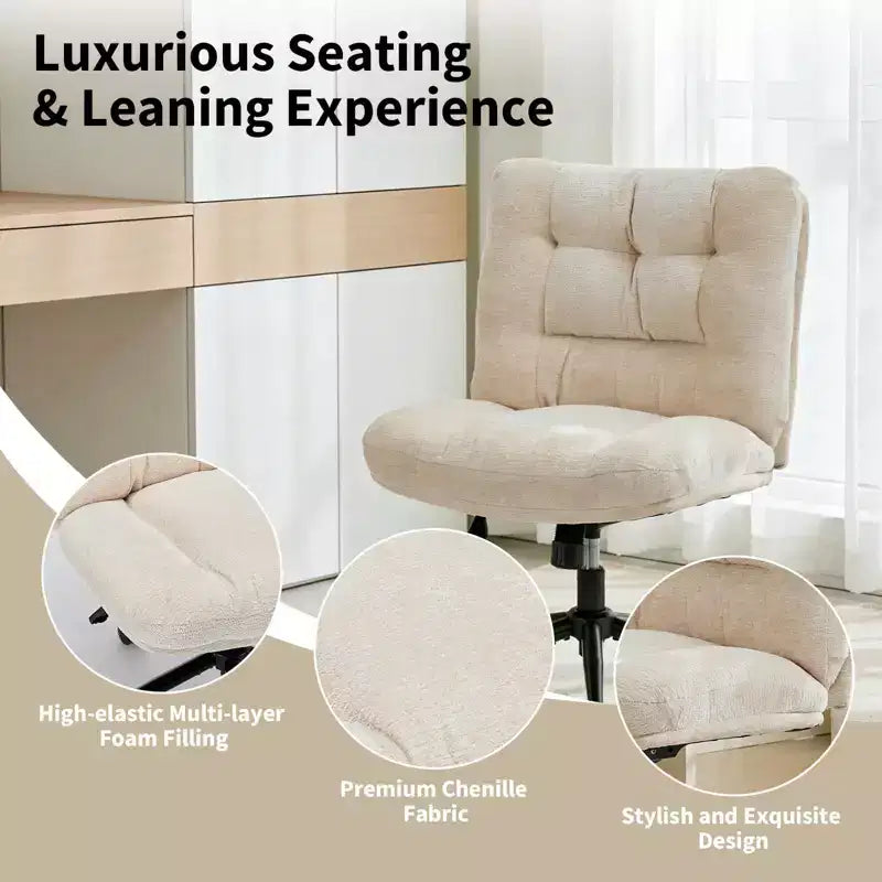Chenille Criss Cross Chair with Wheels, Wide Seat Vanity Chair, 360 Swivel Height Adjustable Office Chair for Bedroom