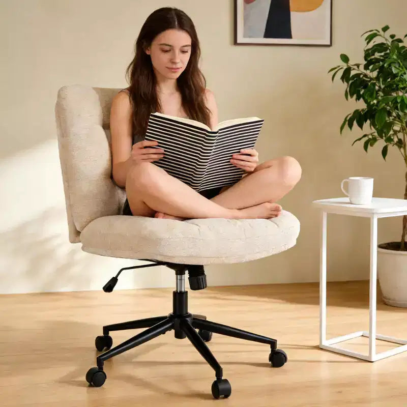 Chenille Criss Cross Chair with Wheels, Wide Seat Vanity Chair, 360 Swivel Height Adjustable Office Chair for Bedroom