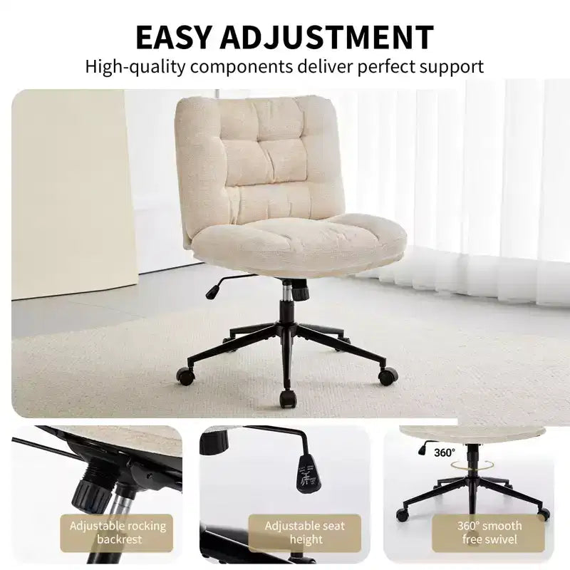 Chenille Criss Cross Chair with Wheels, Wide Seat Vanity Chair, 360 Swivel Height Adjustable Office Chair for Bedroom