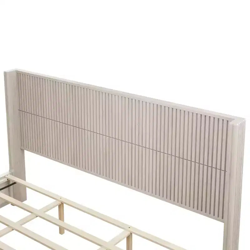 King Size Solid Wood Platform Bed Frame with Headboard, No Box Spring Needed and Easy Assembly, Beige
