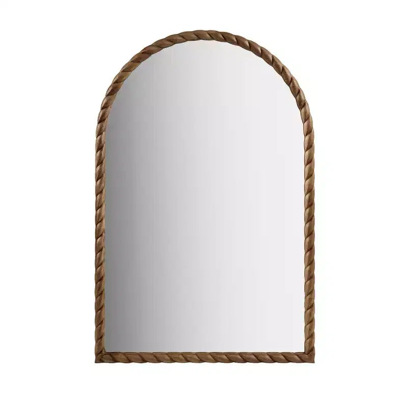 24 x 36 Arched Wall Decorative Mirror with Elegantly Braided Rubberwood Frame, Modern Accent for Bedroom, Bathroom, Living Room-Panipeachy