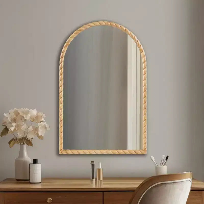 24 x 36 Arched Wall Decorative Mirror with Elegantly Braided Rubberwood Frame, Modern Accent for Bedroom, Bathroom, Living Room-Panipeachy