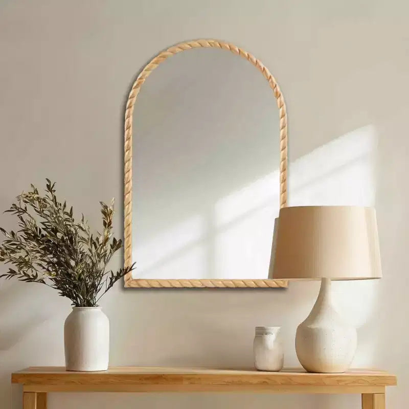 24 x 36 Arched Wall Decorative Mirror with Elegantly Braided Rubberwood Frame, Modern Accent for Bedroom, Bathroom, Living Room-Panipeachy