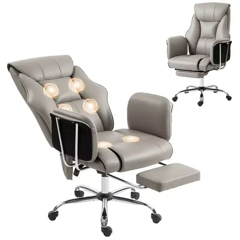 Massage Office Chair with 6 Points Vibration, Overstuffed Reclining Desk Chair with High Back, PU Leather, Adjustable Height, Swivel Wheels