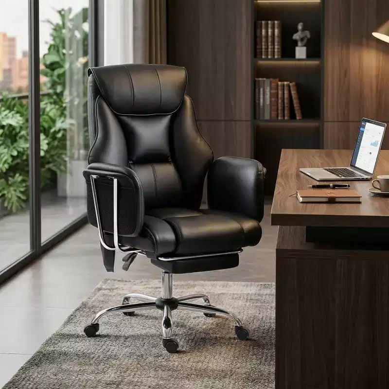 Massage Office Chair with 6 Points Vibration, Overstuffed Reclining Desk Chair with High Back, PU Leather, Adjustable Height, Swivel Wheels