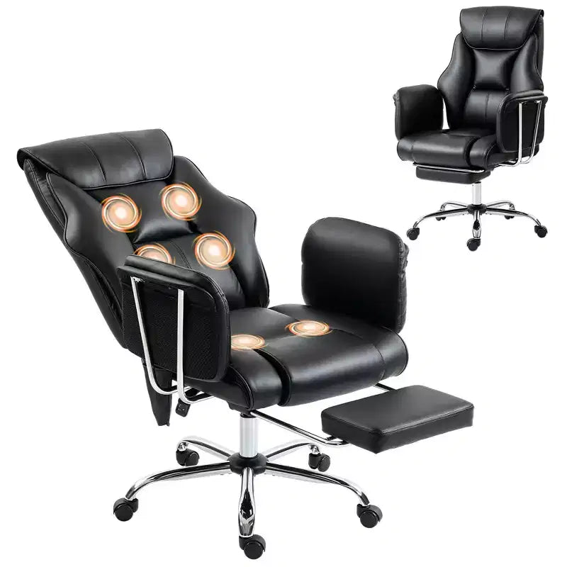 Massage Office Chair with 6 Points Vibration, Overstuffed Reclining Desk Chair with High Back, PU Leather, Adjustable Height, Swivel Wheels