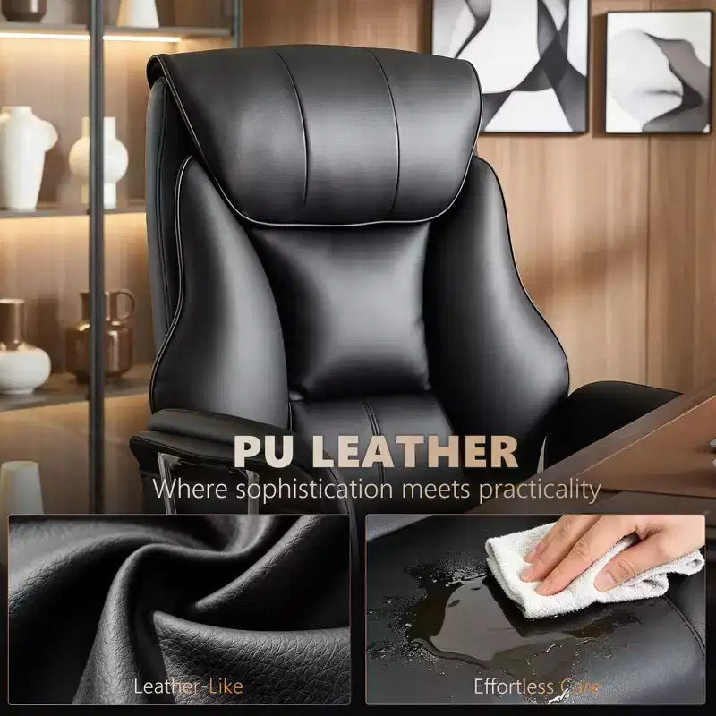 Massage Office Chair with 6 Points Vibration, Overstuffed Reclining Desk Chair with High Back, PU Leather, Adjustable Height, Swivel Wheels