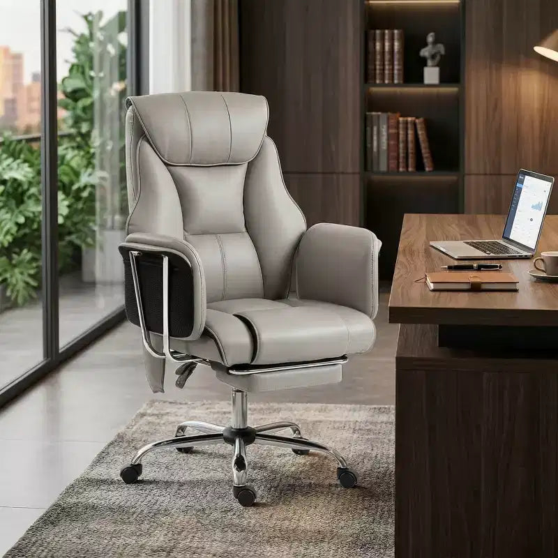 Massage Office Chair with 6 Points Vibration, Overstuffed Reclining Desk Chair with High Back, PU Leather, Adjustable Height, Swivel Wheels