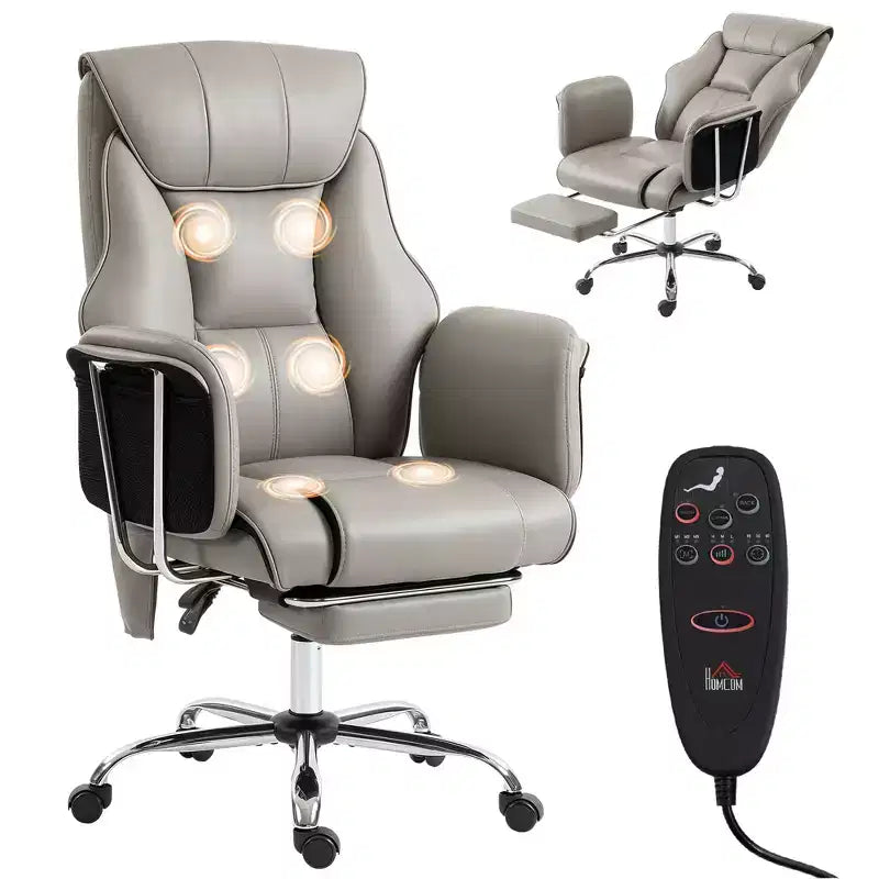 Massage Office Chair with 6 Points Vibration, Overstuffed Reclining Desk Chair with High Back, PU Leather, Adjustable Height, Swivel Wheels