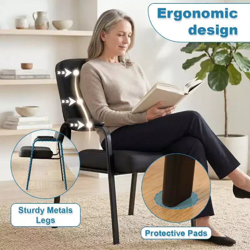 BestMassage Leather Guest Chair, 250 lbs Capacity, Easy-Clean Reception Chair for Office, Waiting Room & Home