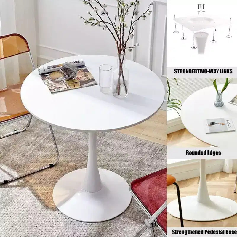 Fun little toys brand White Round Table, Modern Dining Table, MDF Top and Steel Base Tulip Round Kitchen Table, Mid Century Coffee Table