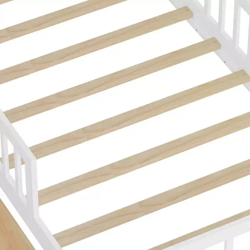 Twin Bed with Headboard Storage Rack, 2 Under-Bed Drawers and Guardrails, White