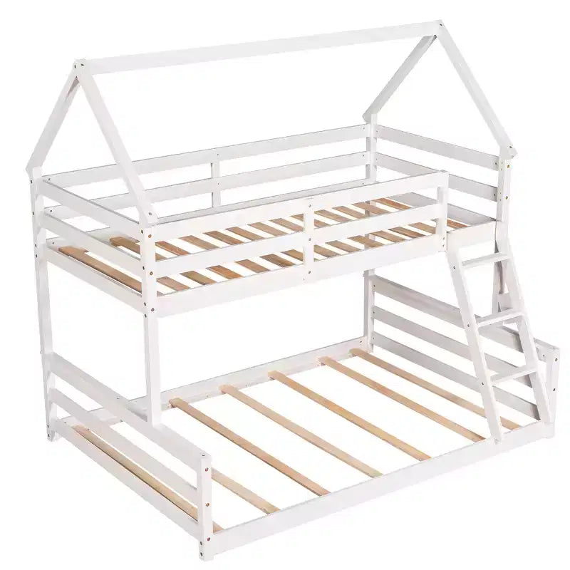 FAMYYT Twin Size Wood Bed?With Built-in Ladder, Easy Assembly