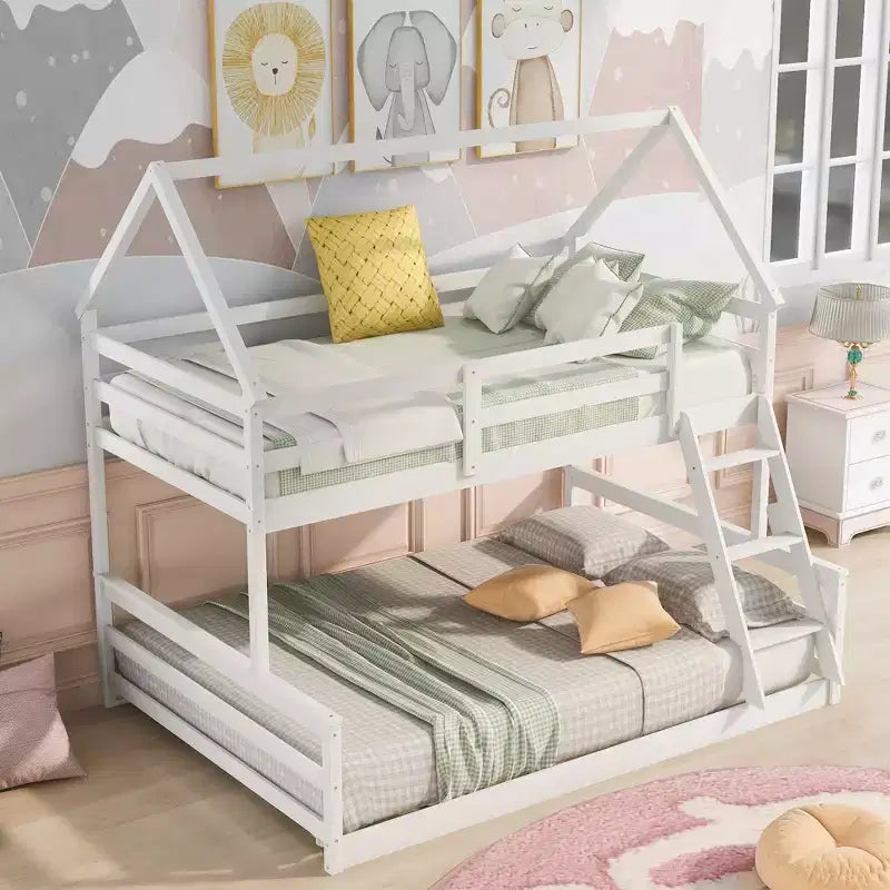 FAMYYT Twin Size Wood Bed?With Built-in Ladder, Easy Assembly
