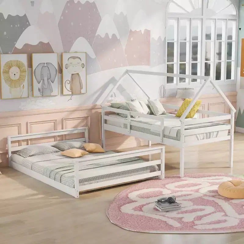FAMYYT Twin Size Wood Bed?With Built-in Ladder, Easy Assembly