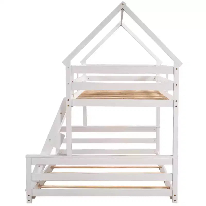 FAMYYT Twin Size Wood Bed?With Built-in Ladder, Easy Assembly
