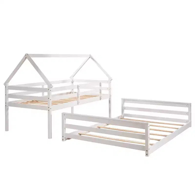 FAMYYT Twin Size Wood Bed?With Built-in Ladder, Easy Assembly