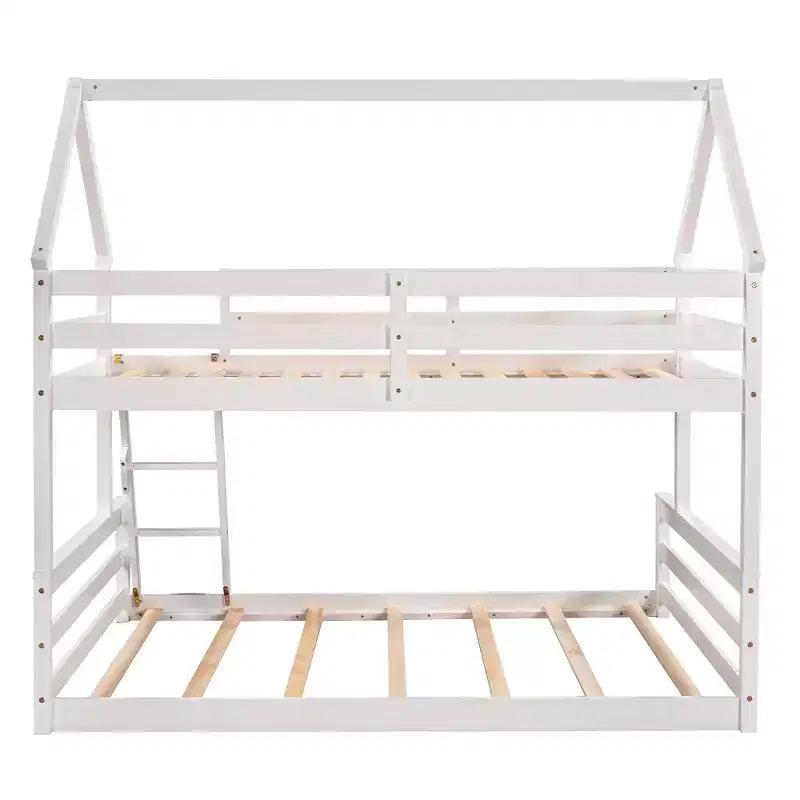 FAMYYT Twin Size Wood Bed?With Built-in Ladder, Easy Assembly