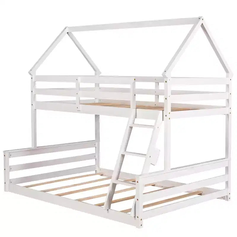 FAMYYT Twin Size Wood Bed?With Built-in Ladder, Easy Assembly