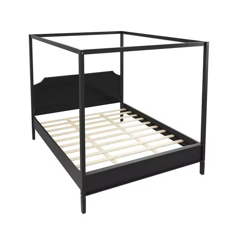 GDFStudio Flores Wooden Canopy Platform Bed with Headboard and Support Legs
