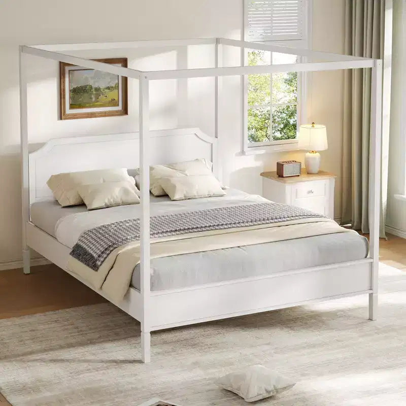GDFStudio Flores Wooden Canopy Platform Bed with Headboard and Support Legs