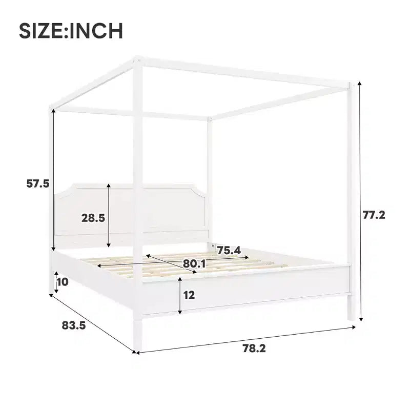 GDFStudio Flores Wooden Canopy Platform Bed with Headboard and Support Legs