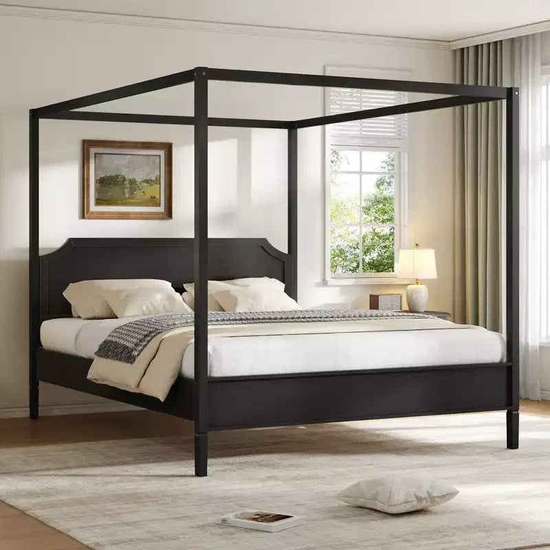 GDFStudio Flores Wooden Canopy Platform Bed with Headboard and Support Legs