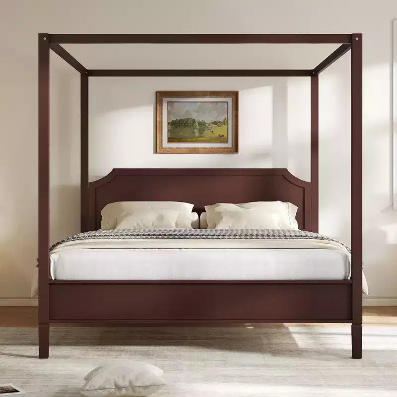 GDFStudio Flores Wooden Canopy Platform Bed with Headboard and Support Legs