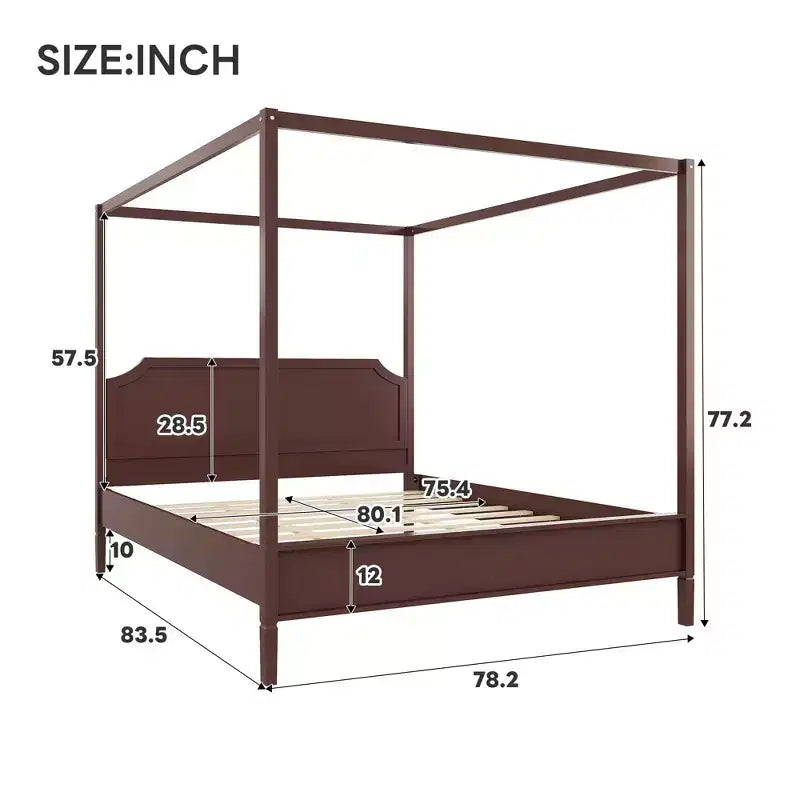GDFStudio Flores Wooden Canopy Platform Bed with Headboard and Support Legs