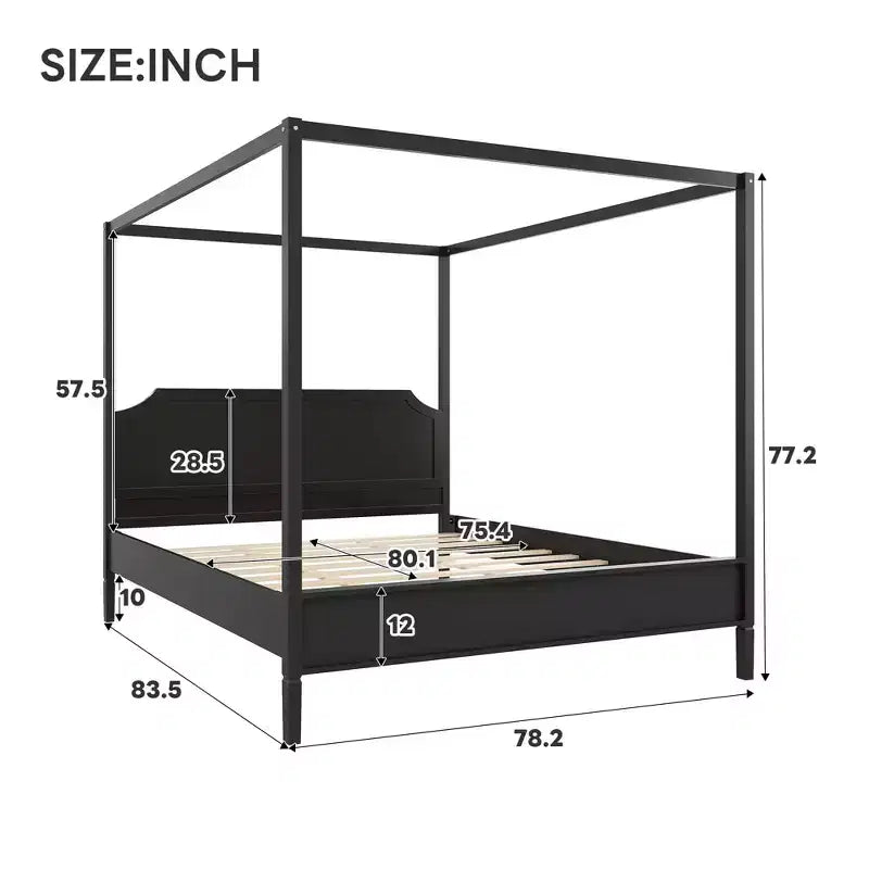 GDFStudio Flores Wooden Canopy Platform Bed with Headboard and Support Legs
